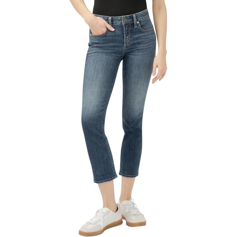 image:imageSilver Jeans Co Womens Suki Curvy Fit Mid Rise Capri JeanLuxe Stretch Dark Indigo