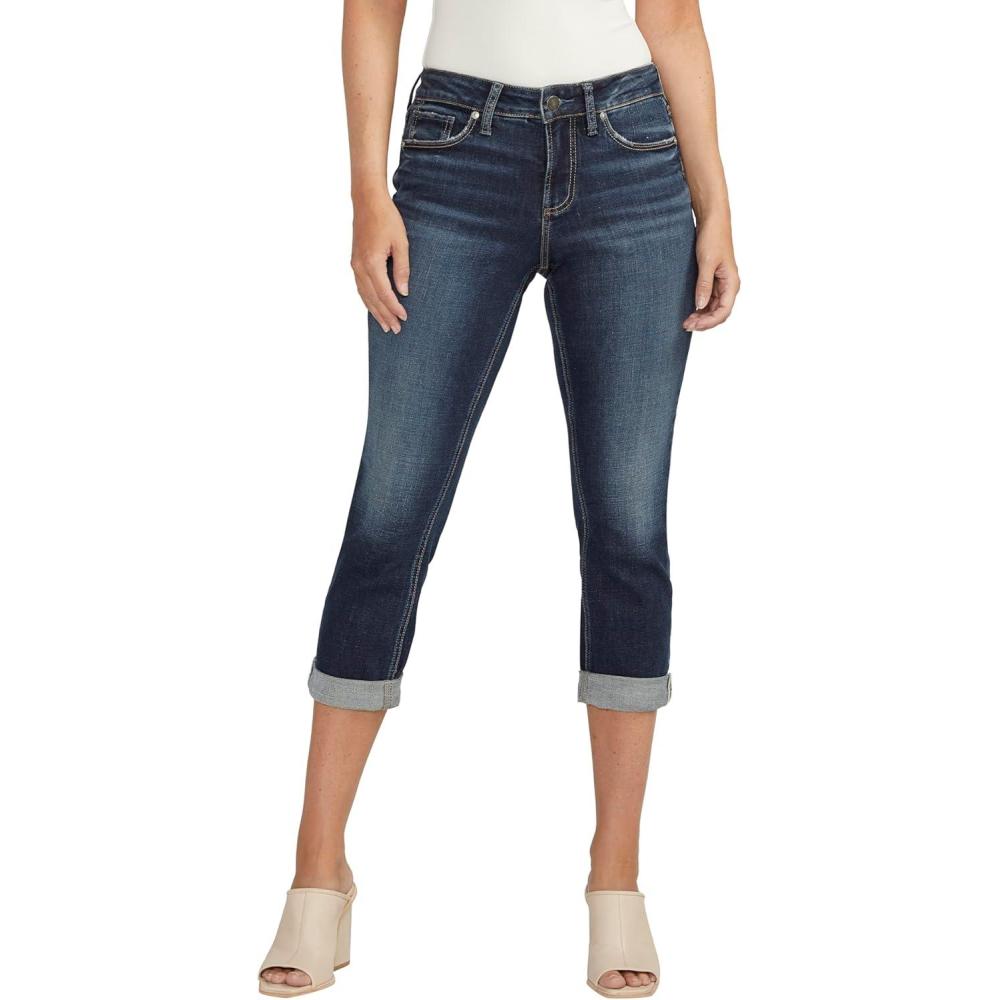 image:imageSilver Jeans Co Womens Suki Curvy Fit Mid Rise Capri JeanLuxe Stretch Dark Wash