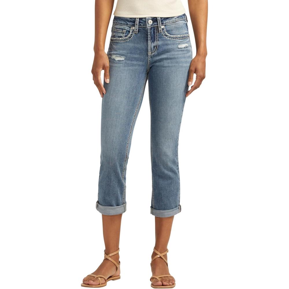 image:imageSilver Jeans Co Womens Suki Curvy Fit Mid Rise Capri JeanMed Wash Cvs305
