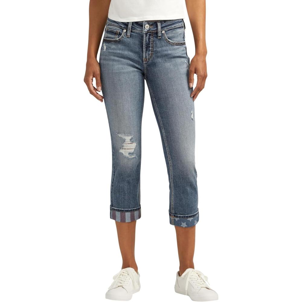 image:imageSilver Jeans Co Womens Suki Curvy Fit Mid Rise Capri JeanMed Wash Cvs345