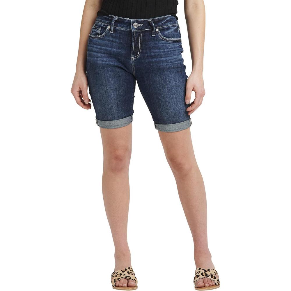 image:imageSilver Jeans Co Womens Suki Mid Rise Curvy Fit Bermuda ShortMed Wash Scv399