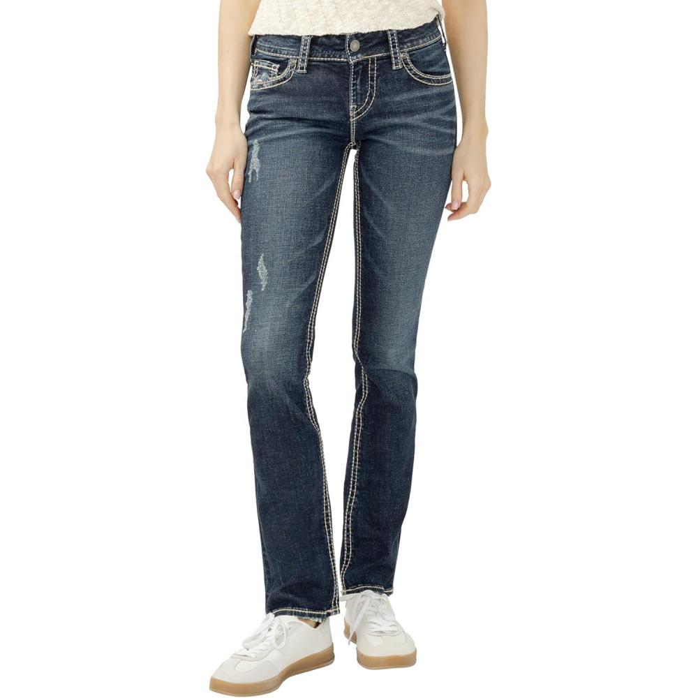 image:imageSilver Jeans Co Womens Suki Mid Rise Curvy Fit Straight Leg JeansDark Blue Wash