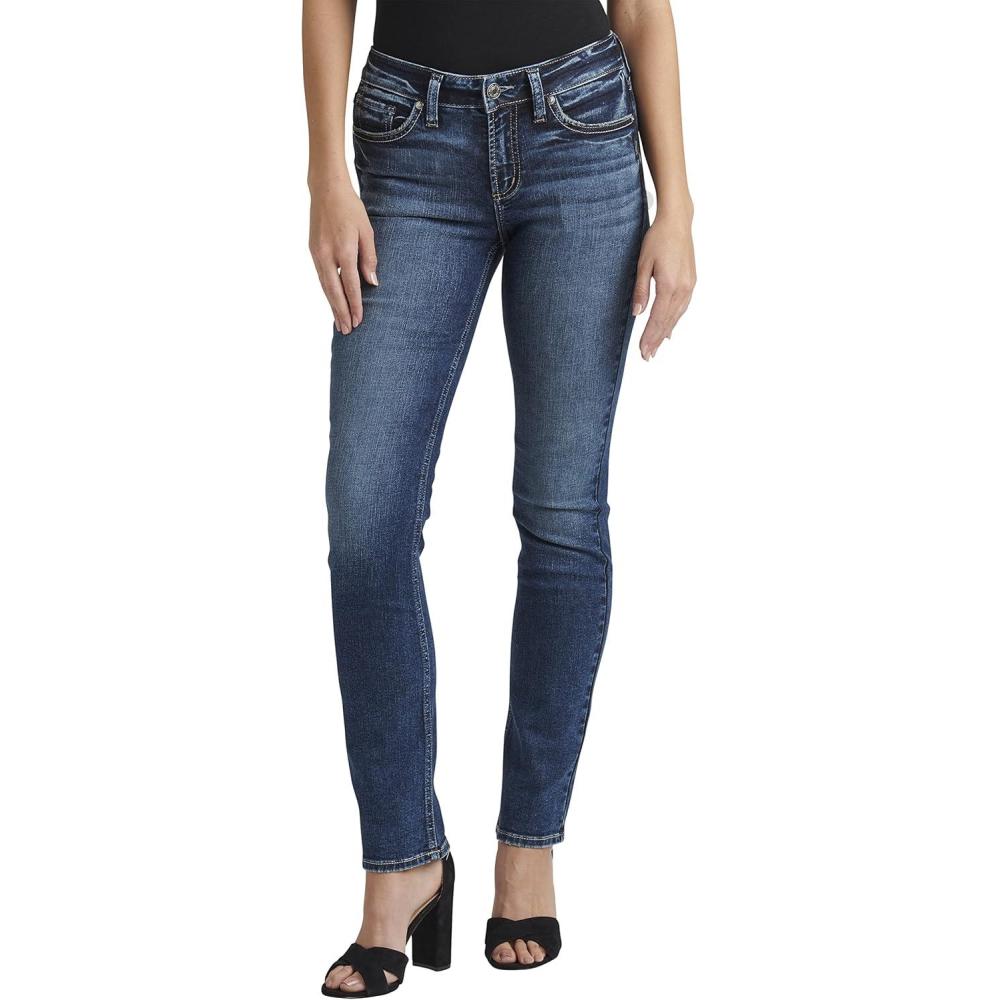 image:imageSilver Jeans Co Womens Suki Mid Rise Curvy Fit Straight Leg JeansDark Wash Egx434