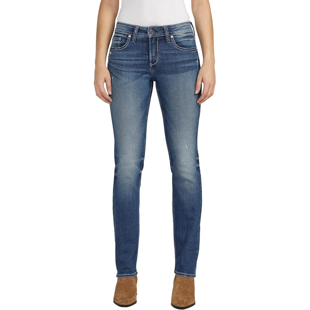 image:imageSilver Jeans Co Womens Suki Mid Rise Curvy Fit Straight Leg JeansMed Wash Eae358