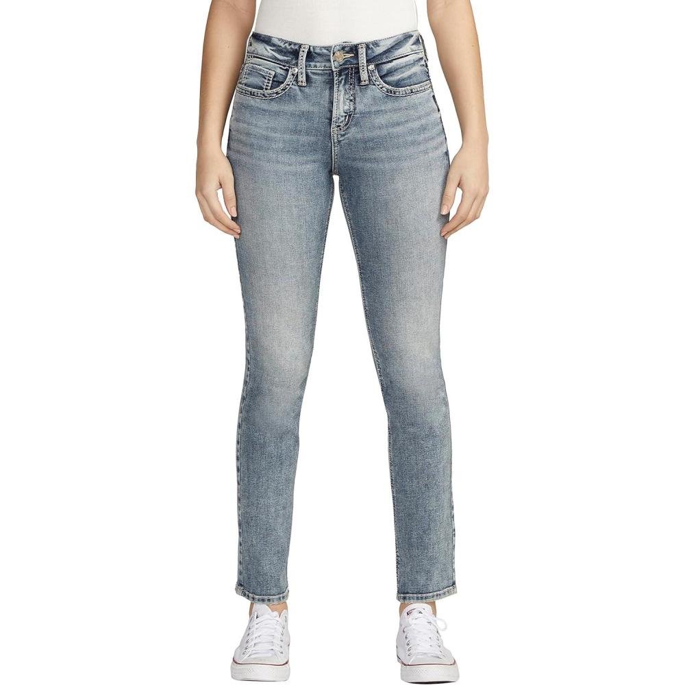 image:imageSilver Jeans Co Womens Suki Mid Rise Curvy Fit Straight Leg JeansMed Wash Ecf289