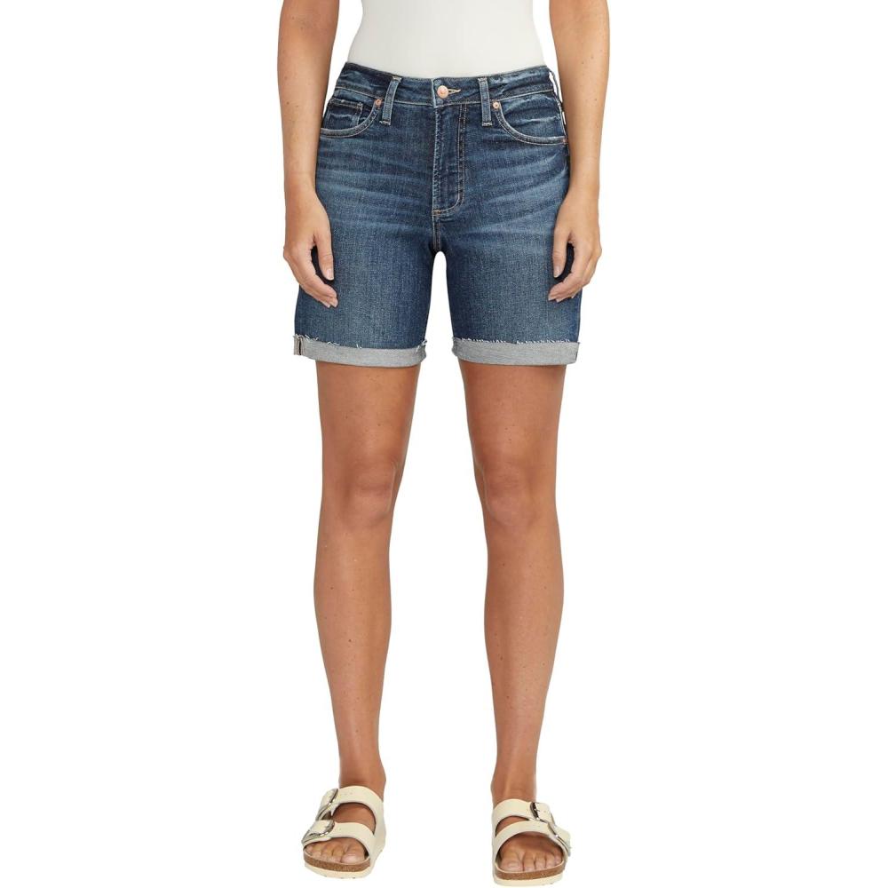 image:imageSilver Jeans Co Womens Sure Thing High Rise Long ShortDark Wash Eae311