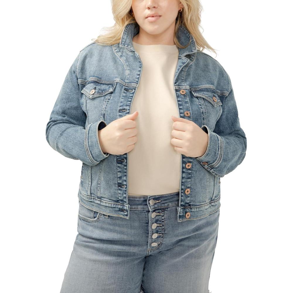 image:imageSilver Jeans Co womens Plus Size Fitted Denim JacketIndigo