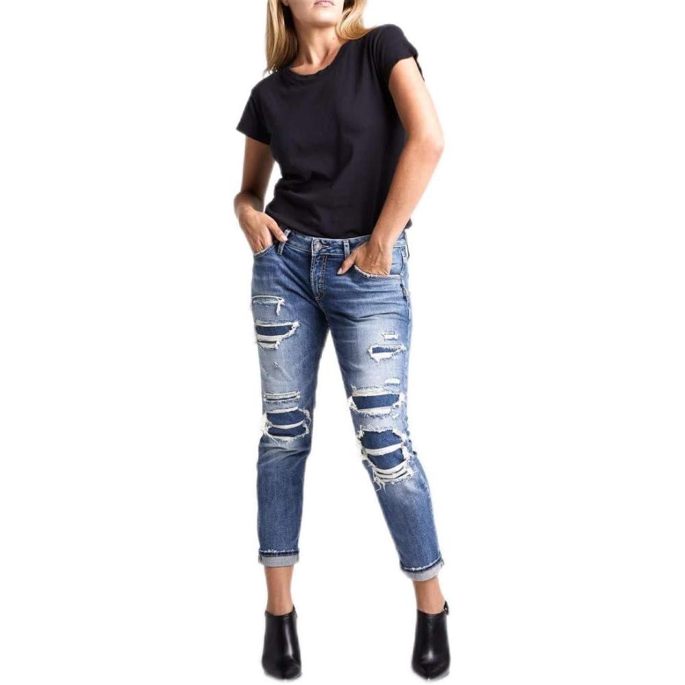 image:imageSilver JeansWomens Sam Relaxed Boyfriend Fit JeanPatched Indigo Wash