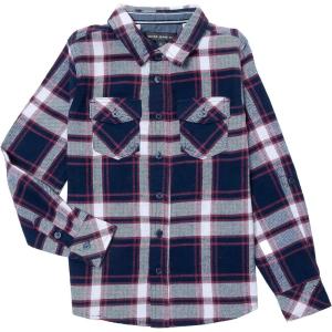 Silver Jeans Co. Boys Long Sleeve Plaid Flannel Shirt(Burgundy)