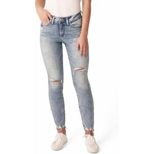 Silver Jeans Co. Women’s Avery High Rise Curvy Fit Skinny Jeans(Destroyed Medium Indigo)