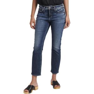 Silver Jeans Co. Womens Elyse Mid Rise Comfort Fit Straight Crop Jeans(Med Wash Egx386)