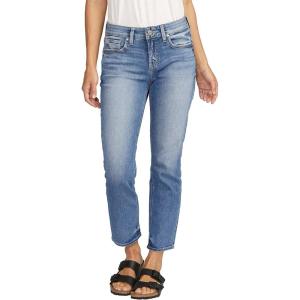 Silver Jeans Co. Womens Elyse Mid Rise Comfort Fit Straight Crop Jeans(Med Wash Epx389)