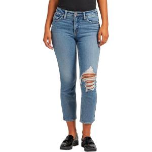 Silver Jeans Co. Women’s Most Wanted Mid Rise Straight Leg Crop Jeans(Med Wash Soc301)