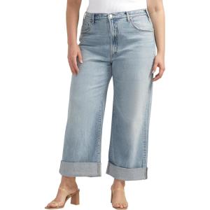 Silver Jeans Co. Women’s Plus Size Baggy Mid Rise Wide Leg Cropped Jeans-Legacy(Indigo)