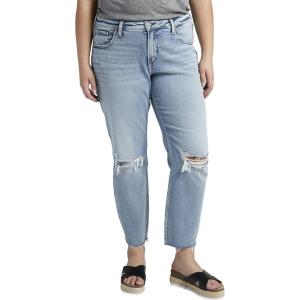 Silver Jeans Co. Women’s Plus Size Beau Mid Rise Slim Leg Jeans(Light Wash Soc174)