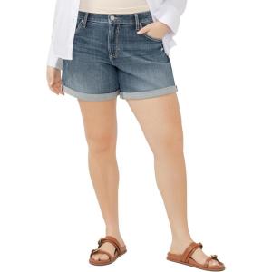 Silver Jeans Co. Womens Plus Size Boyfriend Mid Rise Short(Dark Wash)