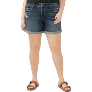 Silver Jeans Co. Womens Plus Size Boyfriend Mid Rise Short(Luxe Stretch Dark Indigo)
