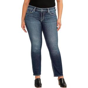 Silver Jeans Co. Women’s Plus Size Britt Low Rise Curvy Fit Straight Leg Jeans(Dark Wash Ecf498)