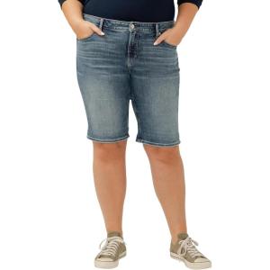 Silver Jeans Co. Womens Plus Size Elyse Mid Rise Comfort Fit Bermuda Short(Luxe Stretch Dark Indigo)