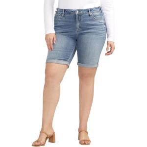 Silver Jeans Co. Womens Plus Size Elyse Mid Rise Comfort Fit Bermuda Short(Med Wash Cvs255)