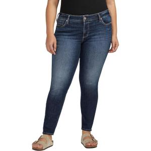 Silver Jeans Co. Womens Plus Size Elyse Mid Rise Comfort Fit Skinny Jeans(Med Wash Eae324)