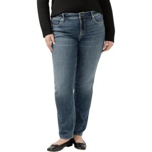 Silver Jeans Co. Womens Plus Size Elyse Mid Rise Comfort Fit Straight Leg Jeans(Dark Wash Ecf416)