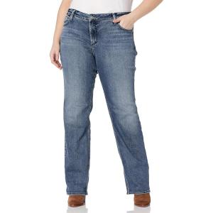 Silver Jeans Co. Womens Plus Size Elyse Mid Rise Slim Bootcut Jeans(Faded Dark Indigo)