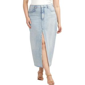 Silver Jeans Co. Womens Plus Size Front-Slit Midi Jean Skirt(Indigo)