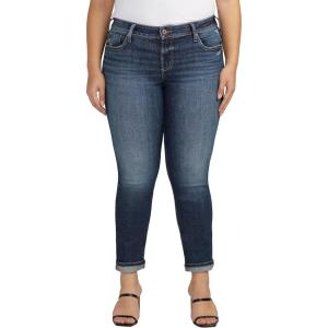 Silver Jeans Co. Womens Plus Size Girlfriend Mid Rise Slim Leg Jeans(Blue)