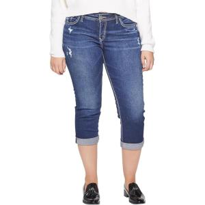 Silver Jeans Co. Womens Plus Size Suki Mid Rise Curvy Fit Capri Jeans(Dark Denimotion)