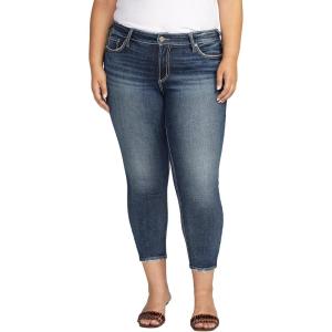 Silver Jeans Co. Womens Plus Size Suki Mid Rise Curvy Fit Skinny Jeans(Med Wash Cropped)