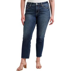 Silver Jeans Co. Women’s Plus Size Suki Mid Rise Curvy Fit Straight Leg Jeans, Med Wash CVS376