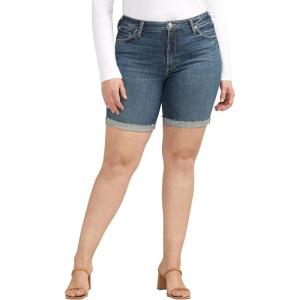 Silver Jeans Co. Womens Plus Size Sure Thing High Rise Long Short(Med Wash Eae311)