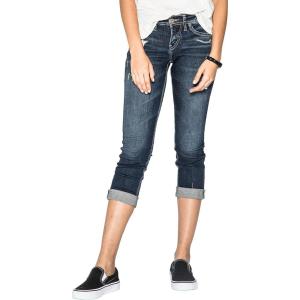 Silver Jeans Co. Women’s Suki Curvy Fit Mid Rise Capri Jean(Dark Denimotion)
