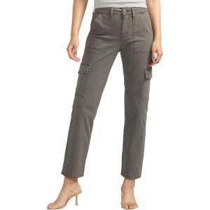 Silver Jeans Co. Womens Suki Mid Rise Curvy Fit Cargo Pants(Grey)