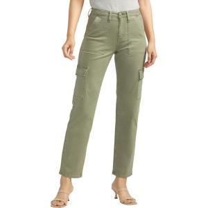 Silver Jeans Co. Womens Suki Mid Rise Curvy Fit Cargo Pants(Light Olive)