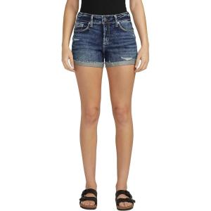 Silver Jeans Co. Womens Suki Mid Rise Curvy Fit Short(Distressed Dark Indigo)