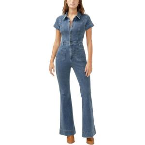 Silver Jeans Co. womens 70s Flare Leg Denim Jumpsuit(Indigo)