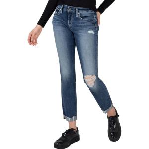 Silver Jeans-Womens Sam Relaxed Boyfriend Fit Jean(Distressed Dark Epx329)