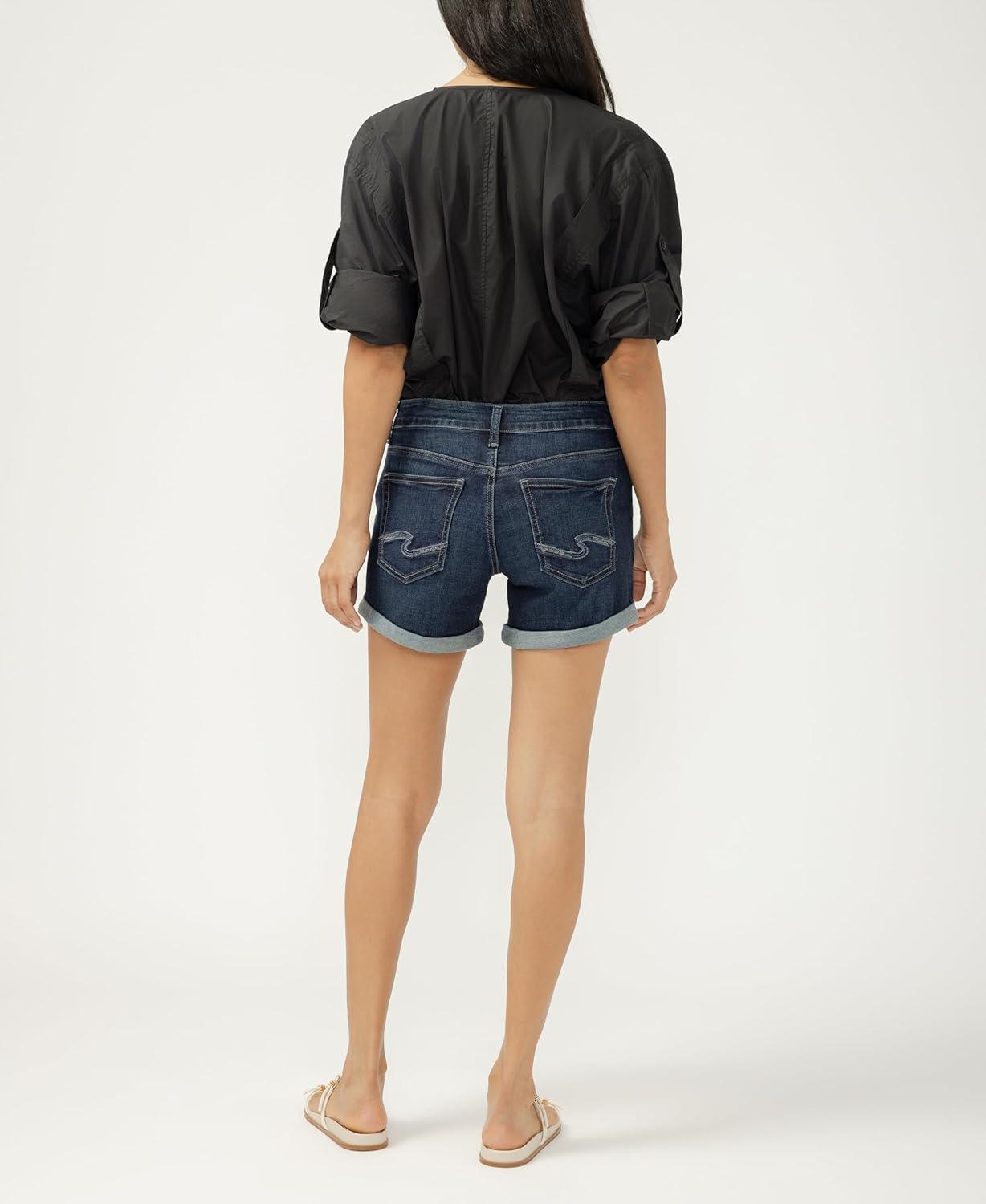 image:imageSilver Jeans Co Womens Boyfriend Mid Rise ShortDark Wash Cvs495