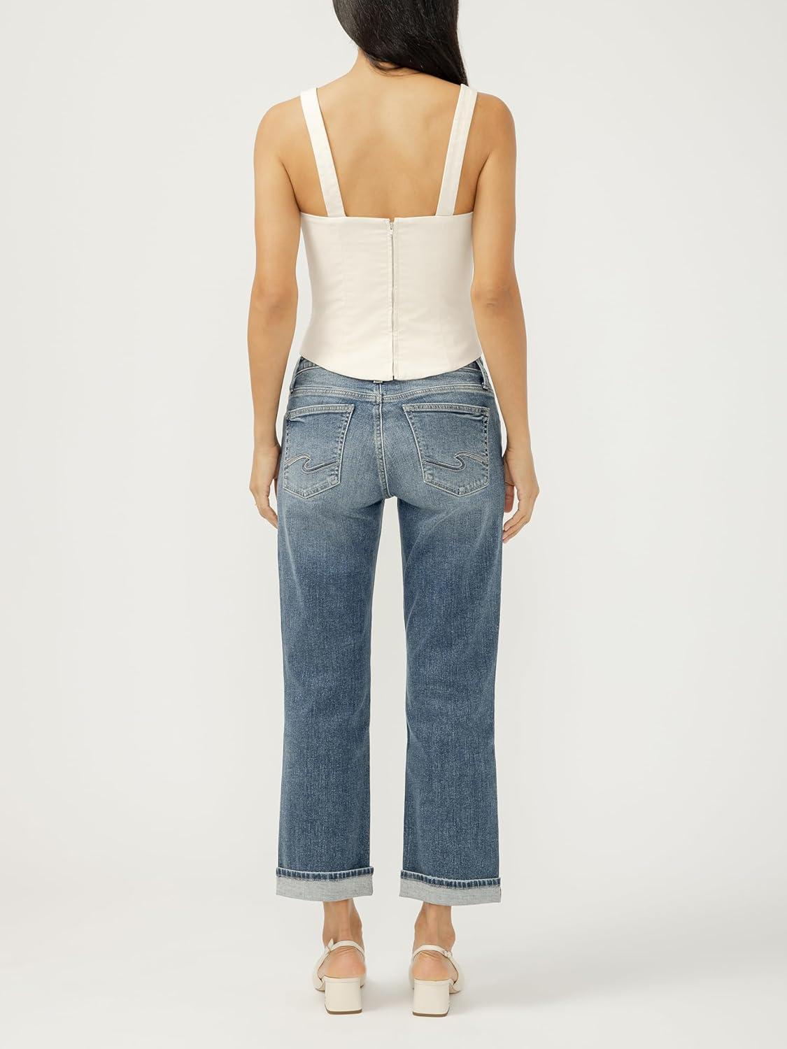 image:imageSilver Jeans Co Womens Chelsea Boyfriend Mid Rise Straight Leg JeansMalabar
