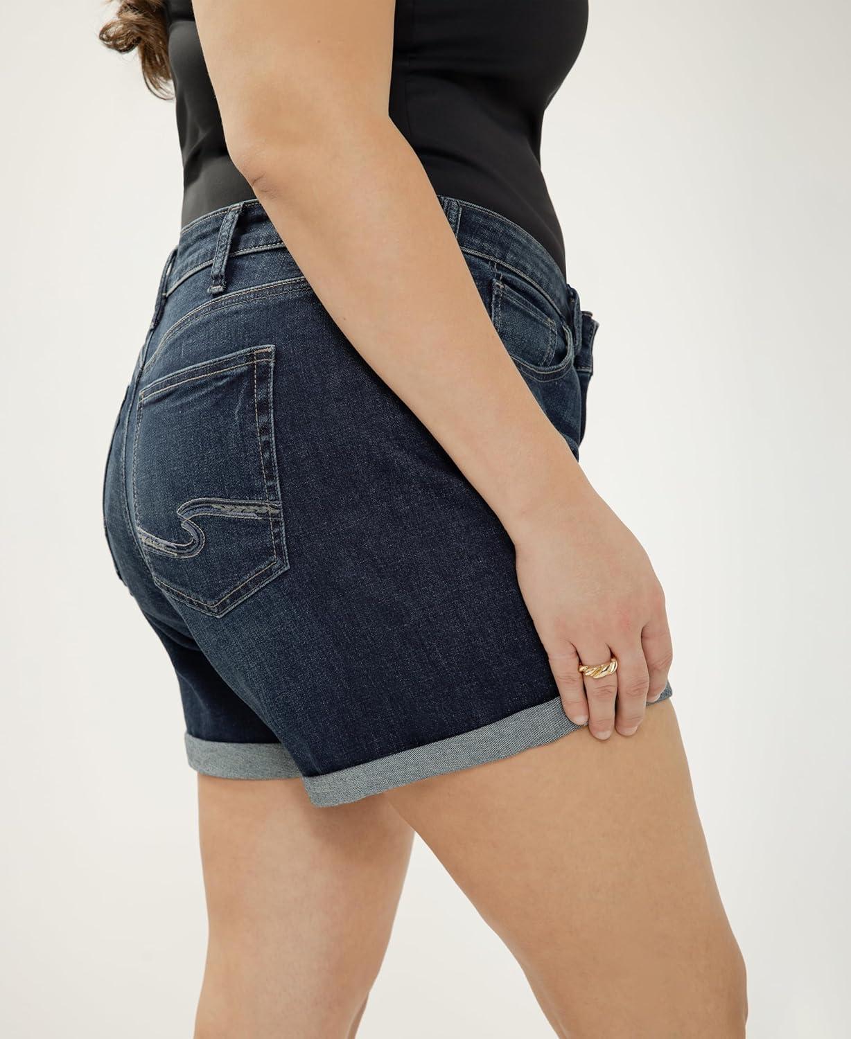 image:imageSilver Jeans Co Womens Plus Size Boyfriend Mid Rise ShortDark Wash Cvs495