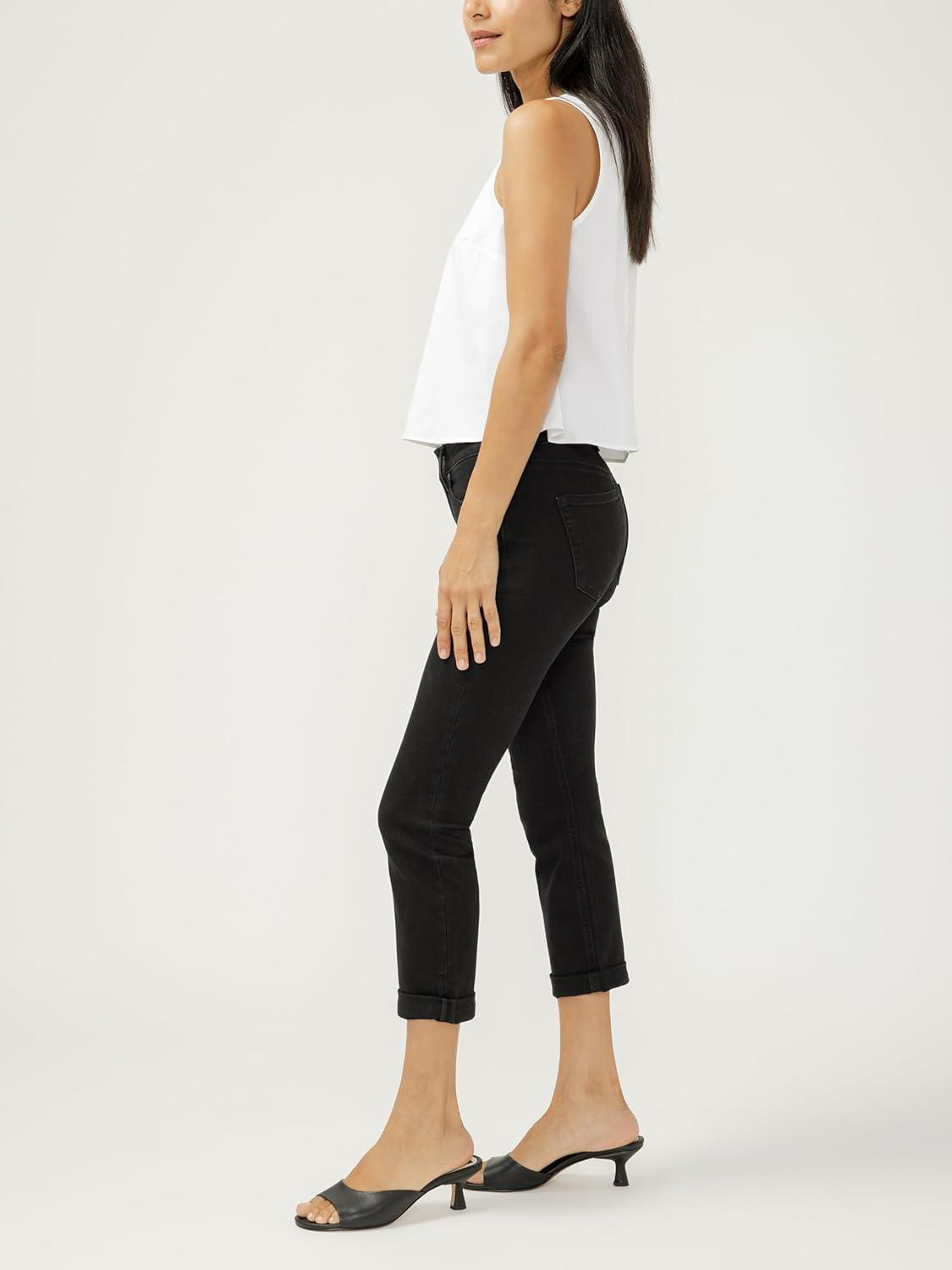 image:imageSilver Jeans Co Womens Suki Mid Rise Curvy Fit Capri Jeans Dark Wash 24W