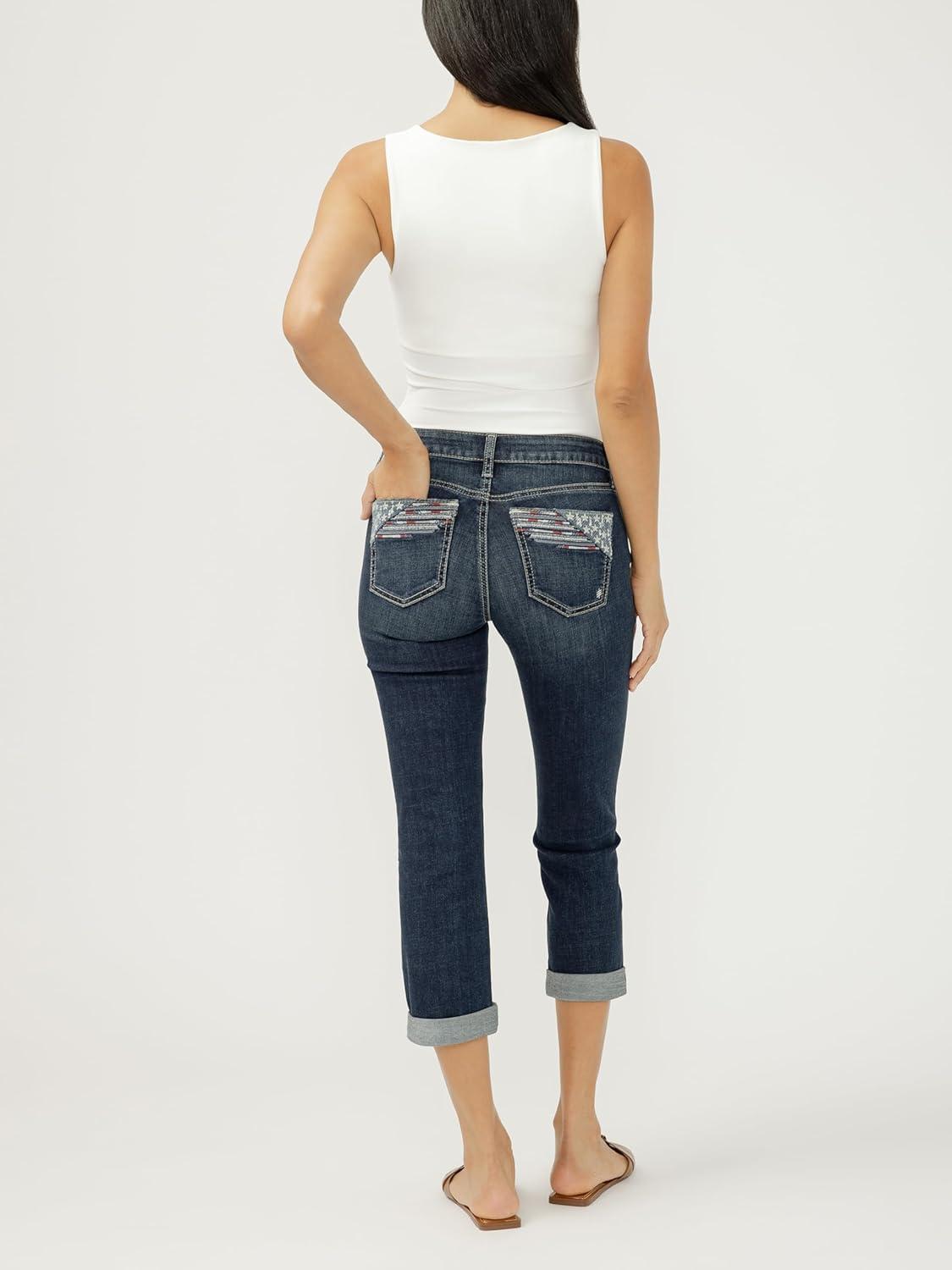 image:imageSilver Jeans Co Womens Suki Mid Rise Curvy Fit Capri Jeans Dark Wash 26W