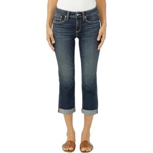 Silver Jeans Co. Women’s, Suki Mid Rise Curvy Fit Capri Jeans, Dark Wash, 26W
