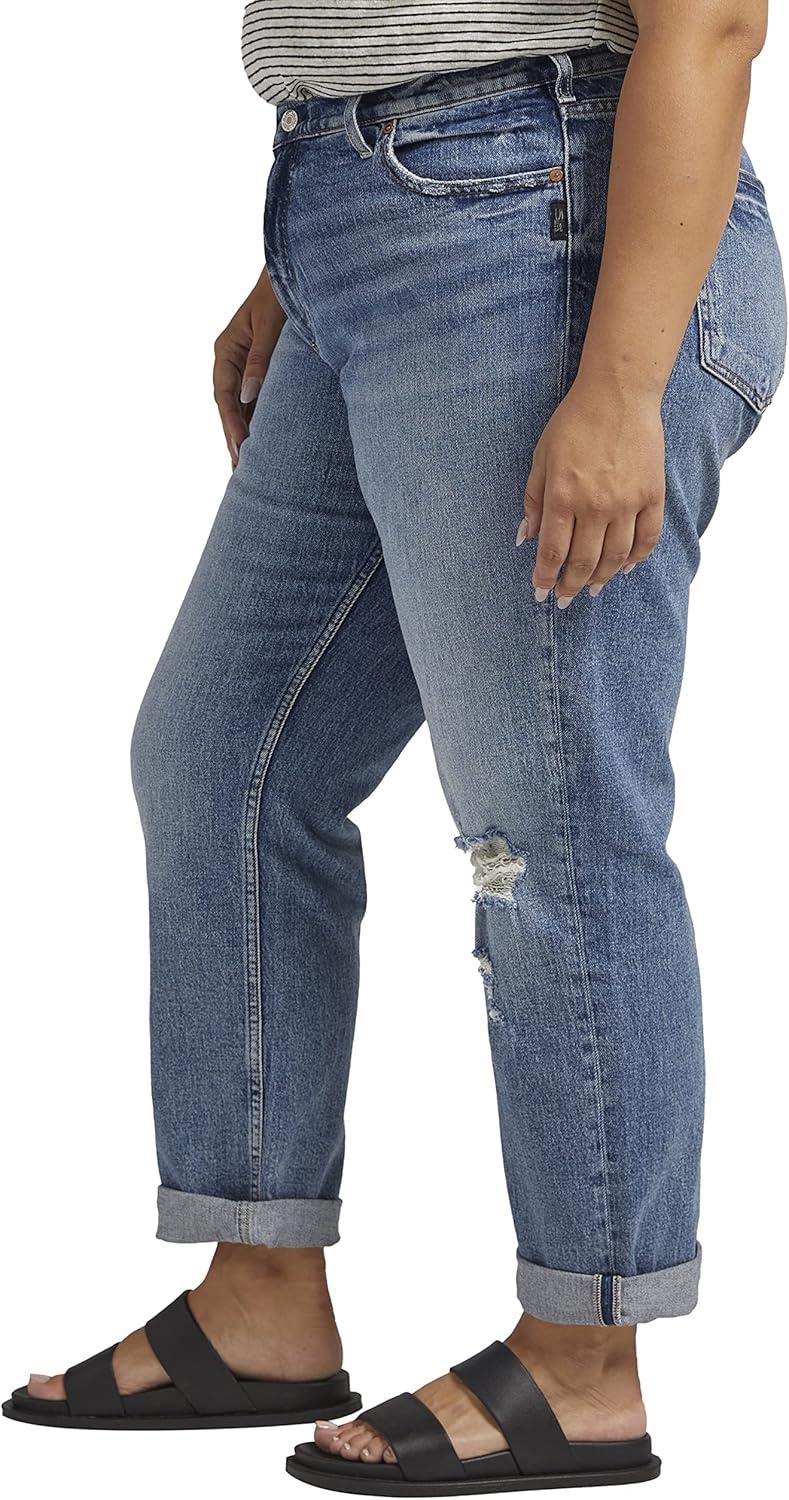 image:imageSilver Jeans Co Womens Plus Size 90s Boyfriend High Rise Straight Leg JeansMed Wash Rcs204