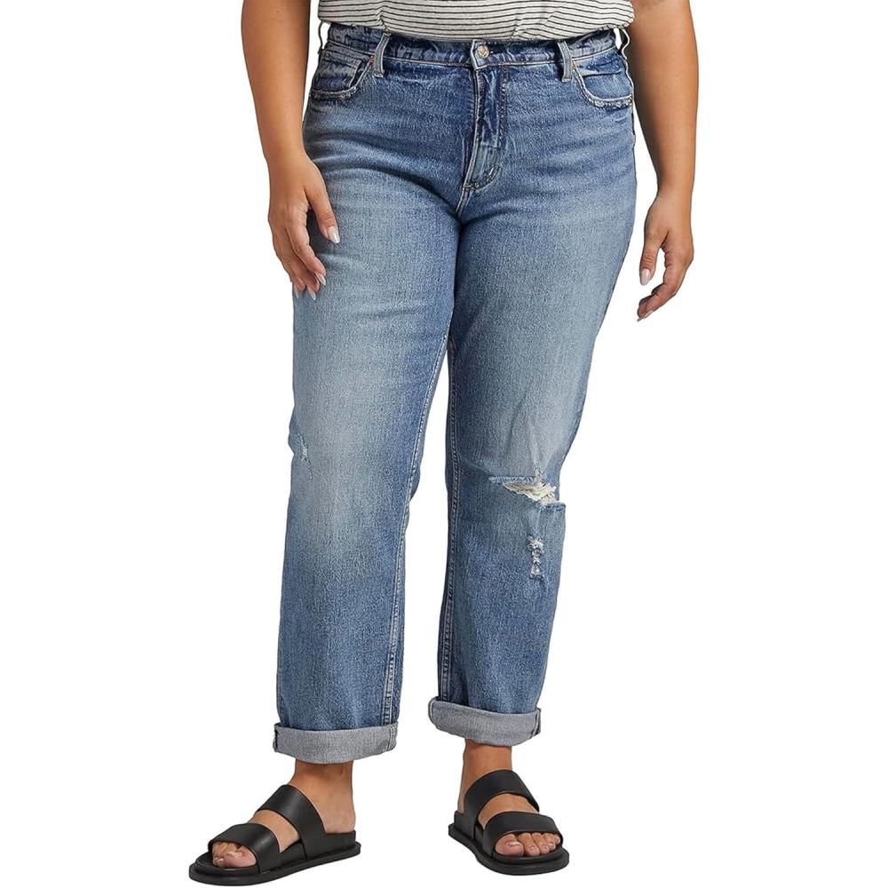 image:imageSilver Jeans Co Womens Plus Size 90s Boyfriend High Rise Straight Leg JeansMed Wash Rcs204