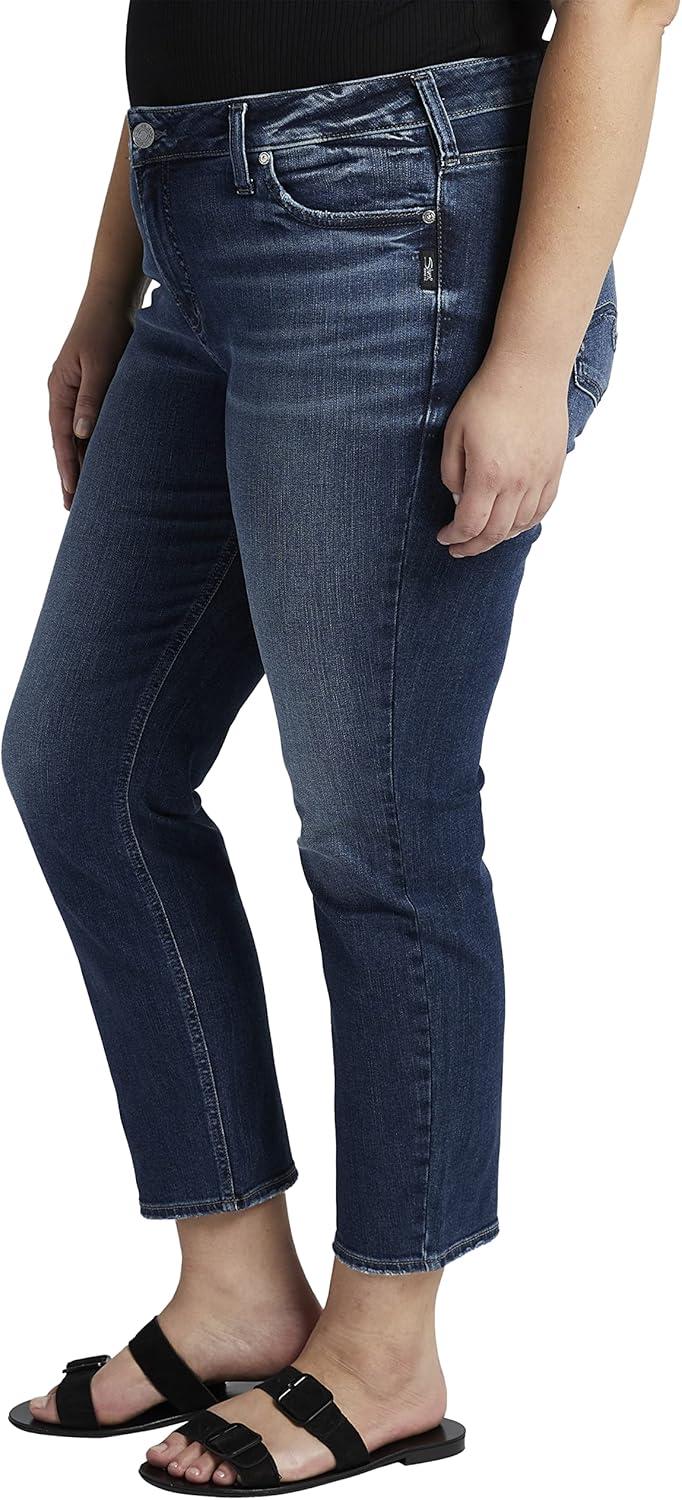 image:imageSilver Jeans Co Womens Plus Size Elyse Mid Rise Straight Crop JeansMed Wash Egx386
