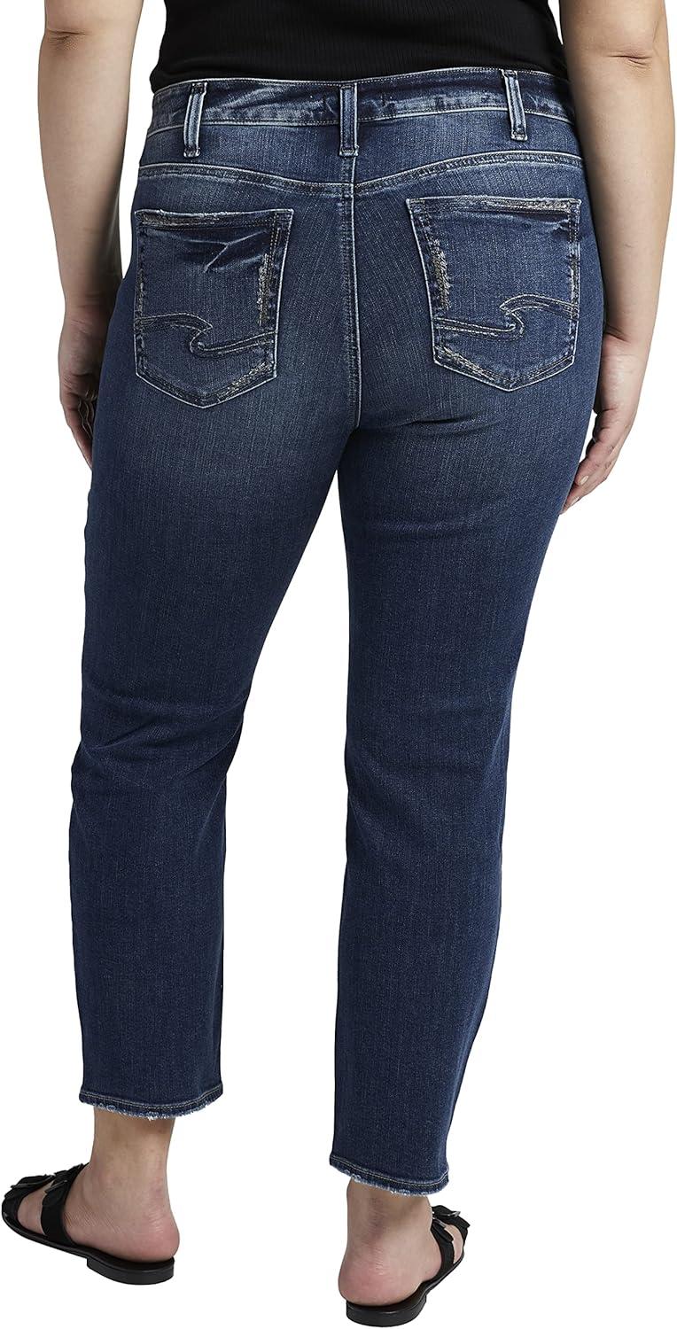 image:imageSilver Jeans Co Womens Plus Size Elyse Mid Rise Straight Crop JeansMed Wash Egx386