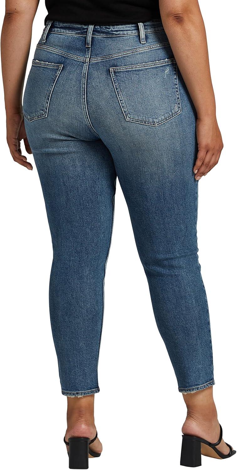 image:imageSilver Jeans Co Womens Plus Size High Rise Tapered Leg Mom JeanMed Wash Eoe373